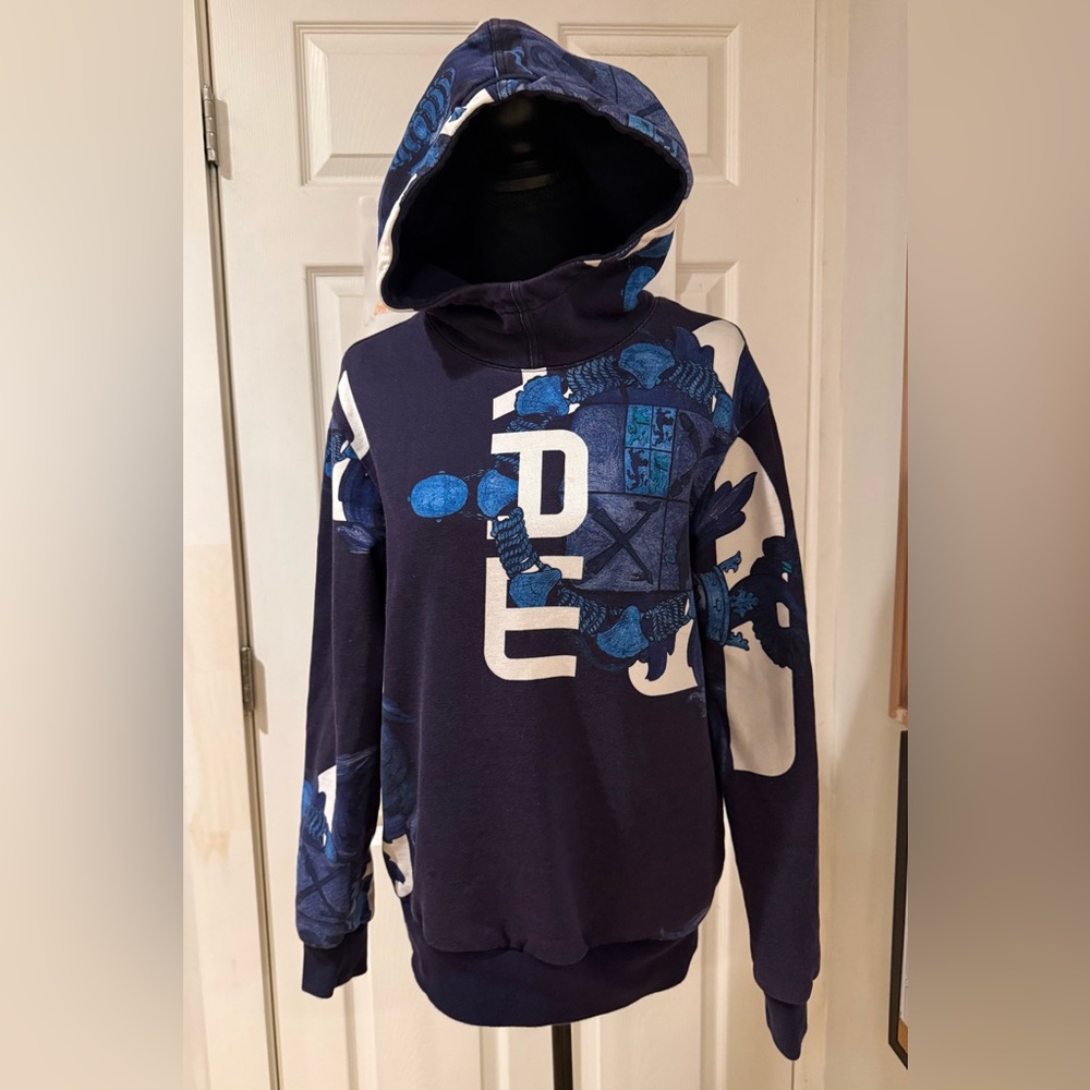 RAW Graphic Hoodie Sweatshirt Navy Blue Mens Small